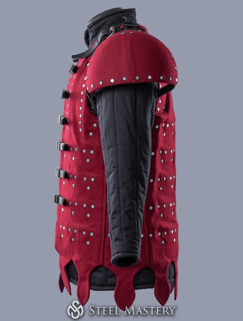 Wine red woolen brigandine with spaulders, L size in STOCK