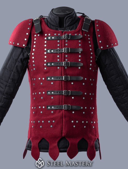 Wine red woolen brigandine with spaulders, L size in STOCK