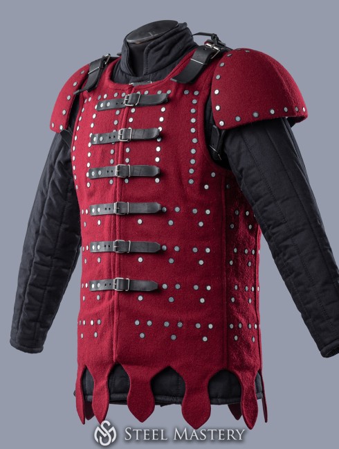 Wine red woolen brigandine with spaulders, L size in STOCK