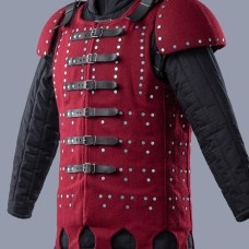 Wine red woolen brigandine with spaulders, L size in STOCK image-1