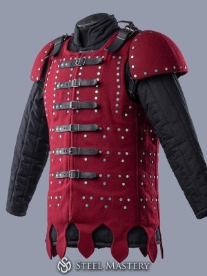 Wine red woolen brigandine with spaulders, L size in STOCK Versandfertig