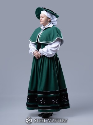Traje femenino landsknecht verde, vestido de kampfrau — en stock