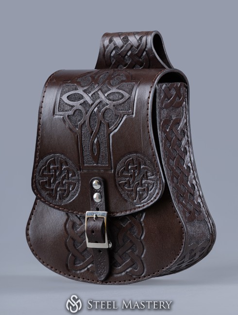 Embossed Celtic Leather Belt Pouch Bags