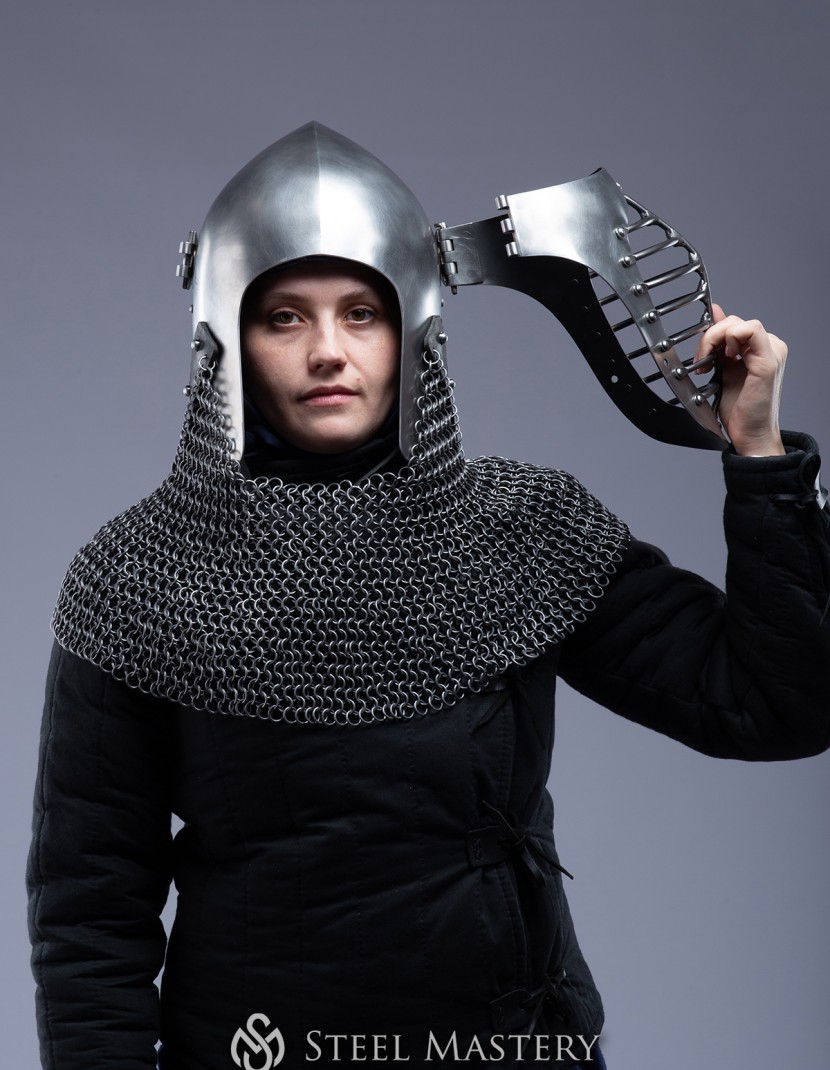 Bascinet with side hinged bar visor photo made by Steel-mastery.com