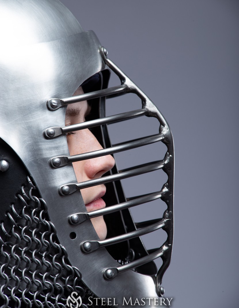 Bascinet with side hinged bar visor photo made by Steel-mastery.com