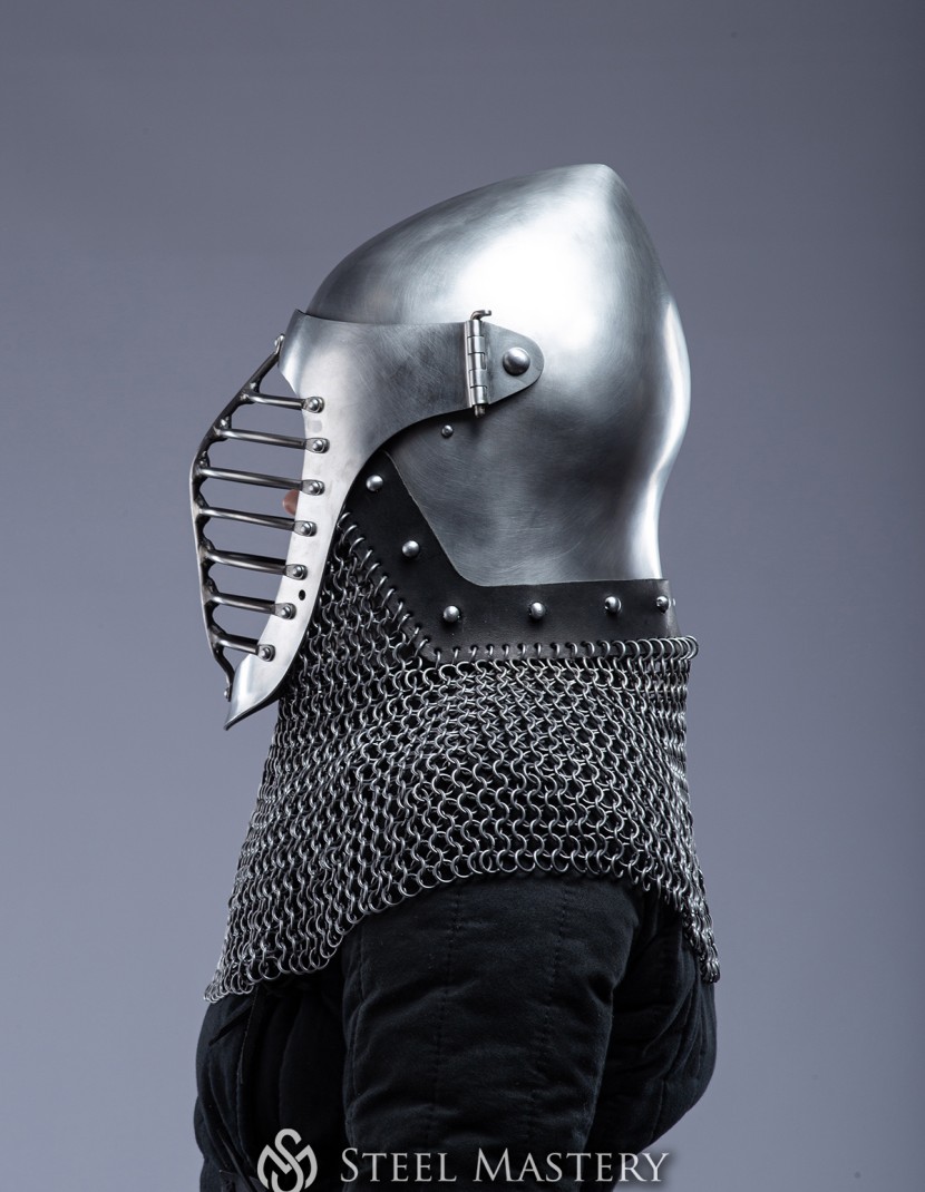 Bascinet with side hinged bar visor photo made by Steel-mastery.com