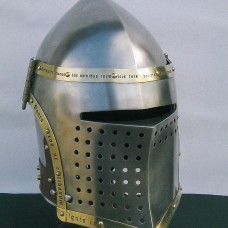 Handcrafting of helmet Bascinet with curved visor