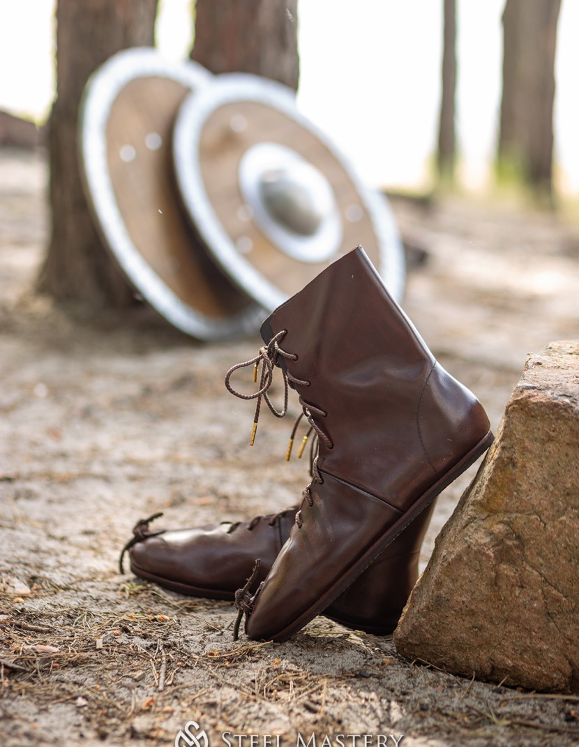 Medieval ankle boots with high lacing, 14th century photo made by Steel-mastery.com