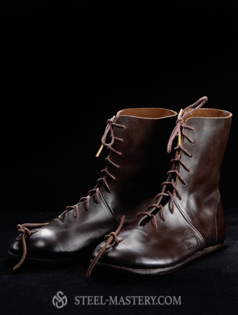 Medieval ankle boots with high lacing, 14th century
