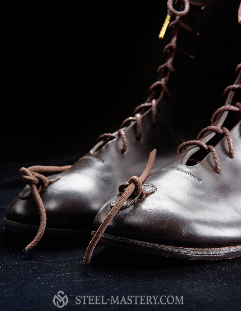 Medieval ankle boots with high lacing, 14th century photo made by Steel-mastery.com