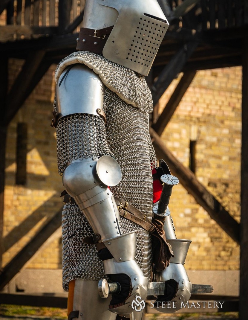 German knightly plate arms with elbow caps and rondels of the 14th century photo made by Steel-mastery.com