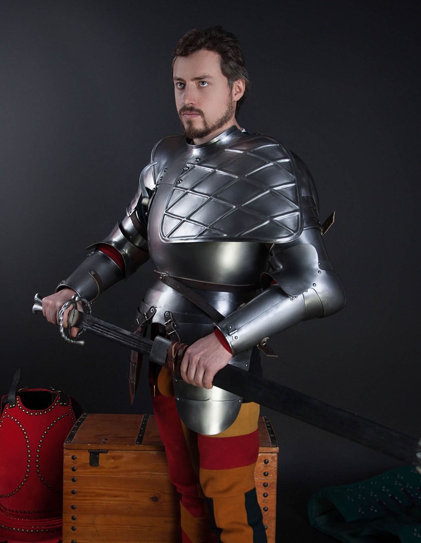 Full arm protection with pauldron, a part of the jousting knight armor, XVI century photo made by Steel-mastery.com