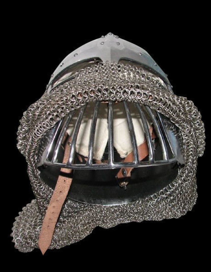 Conical spangen helmet of the XII century with bar grill photo made by Steel-mastery.com
