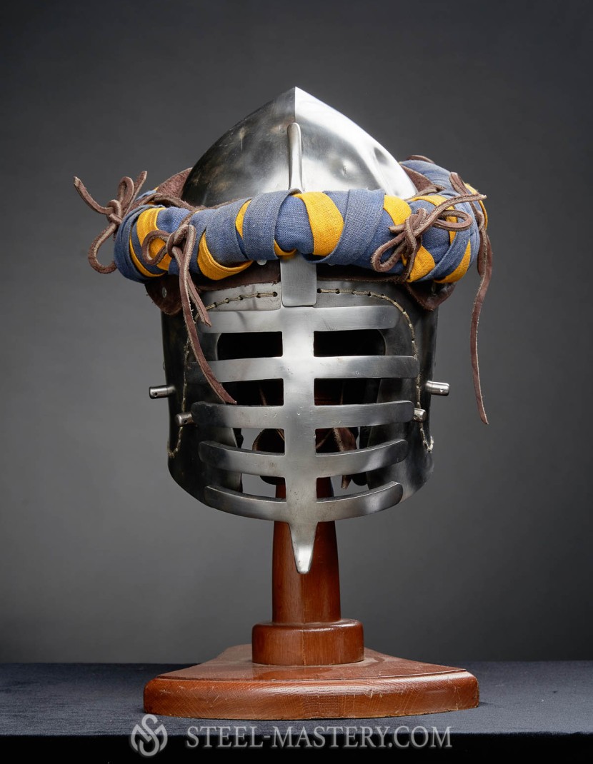 Helmet bascinet with Wolf ribs visor photo made by Steel-mastery.com
