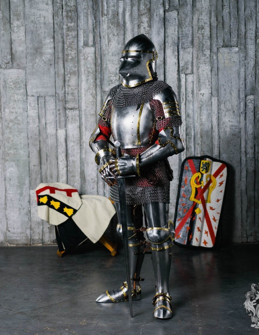Closed hinged greaves XIV-XV cent photo made by Steel-mastery.com