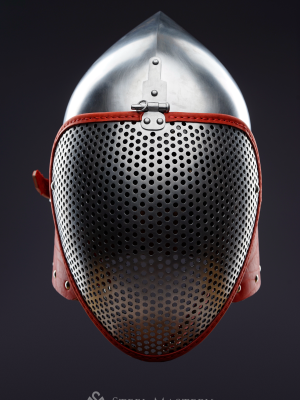 Fencing bascinet with a meshed visor for SCA/HEMA 