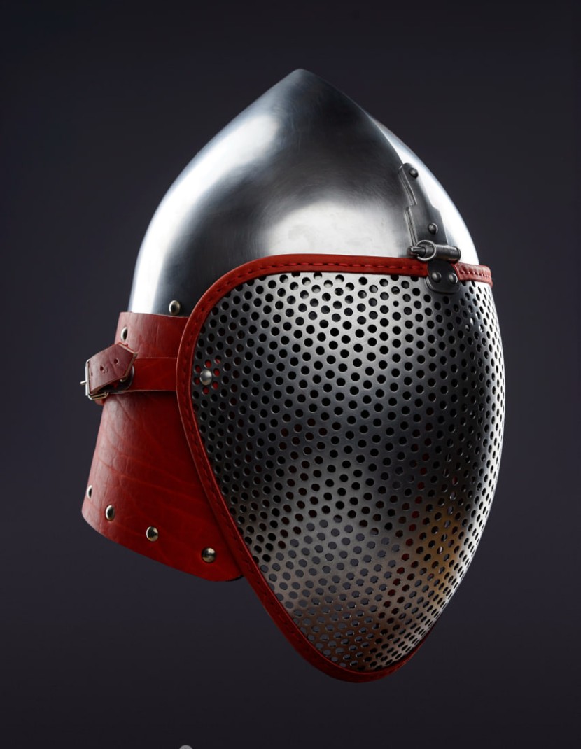 Fencing bascinet with a meshed visor for SCA/HEMA  photo made by Steel-mastery.com