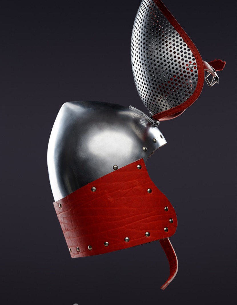 Fencing bascinet with a meshed visor for SCA/HEMA  photo made by Steel-mastery.com