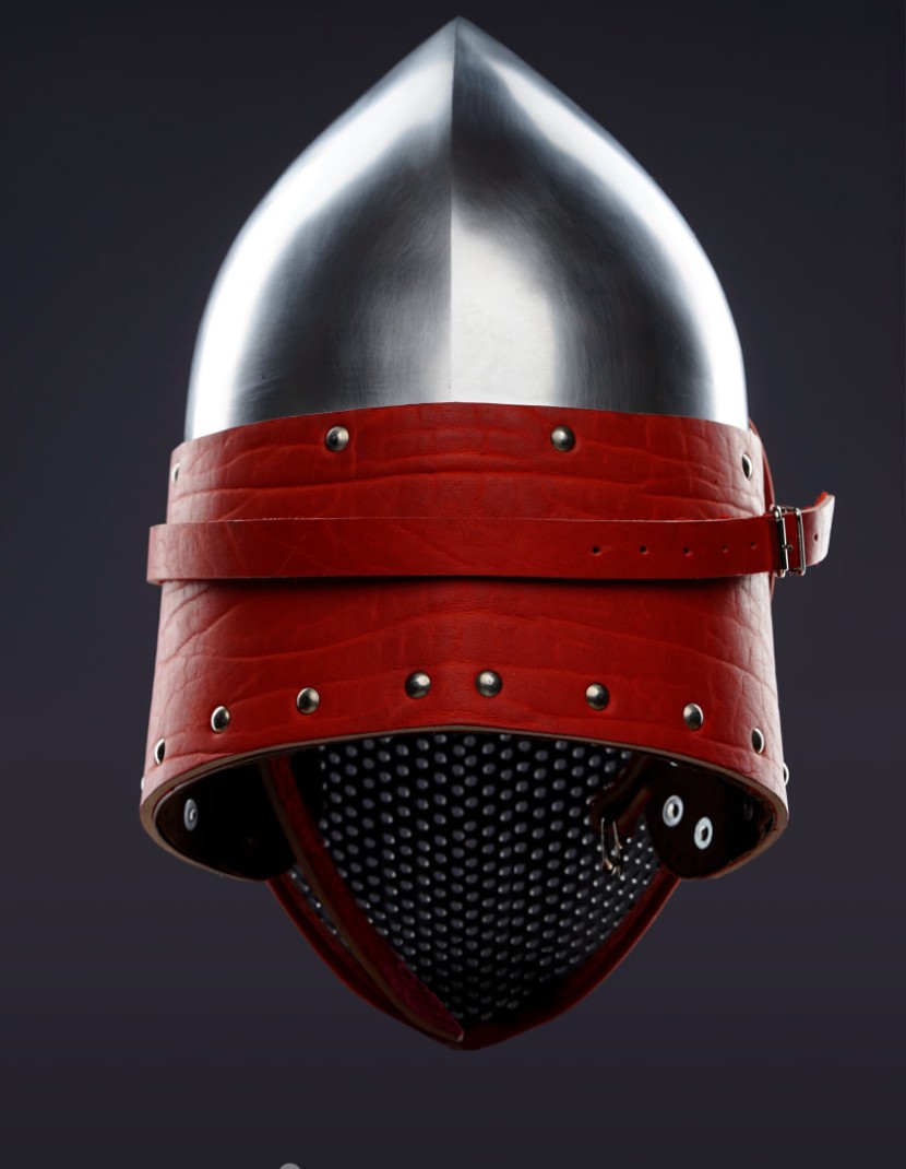 Fencing bascinet with a meshed visor for SCA/HEMA  photo made by Steel-mastery.com