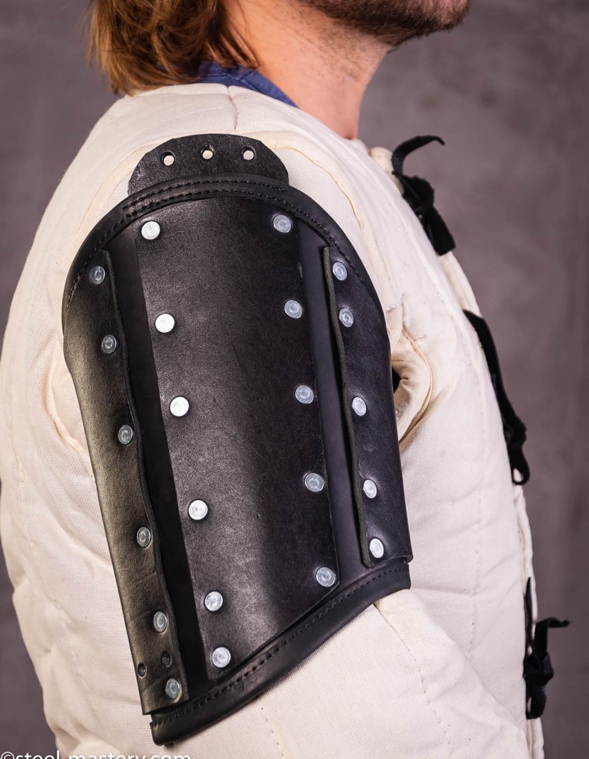 Leather brigandine protection of upper part of arm photo made by Steel-mastery.com