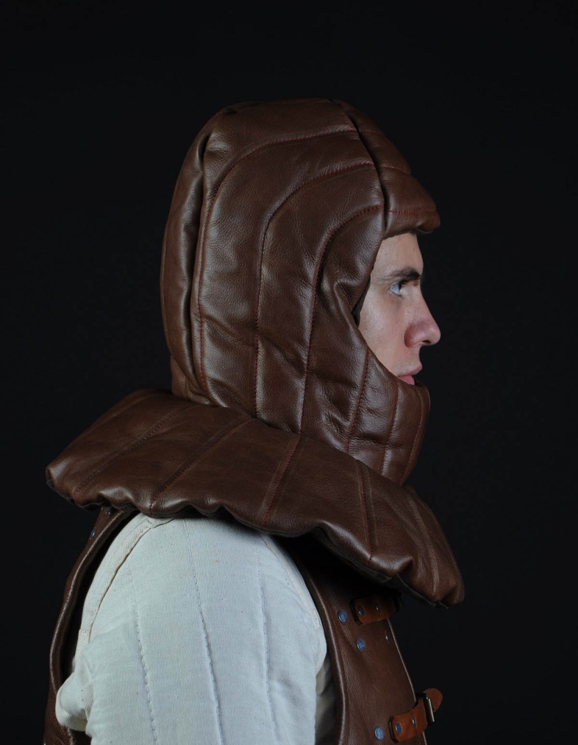 Leather padded medieval coif photo made by Steel-mastery.com