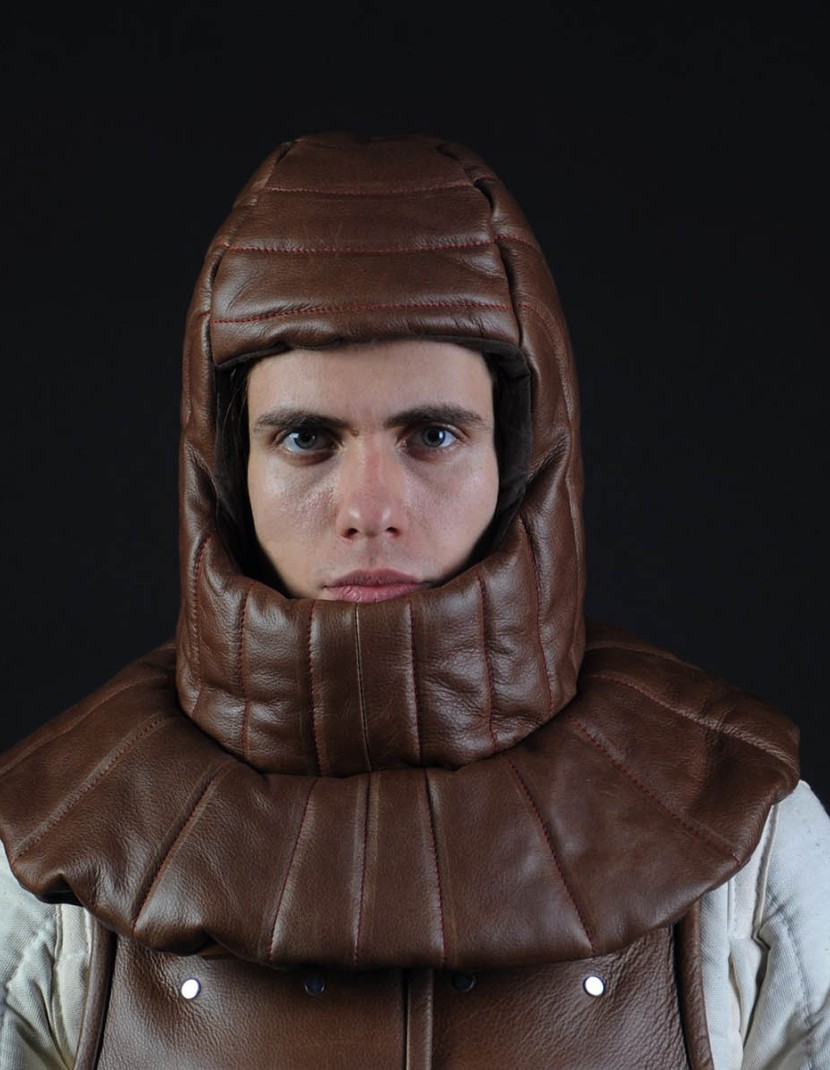 Leather padded medieval coif photo made by Steel-mastery.com