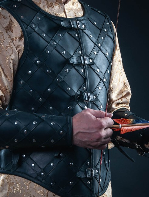 Leather vest and bracers with diamond pattern