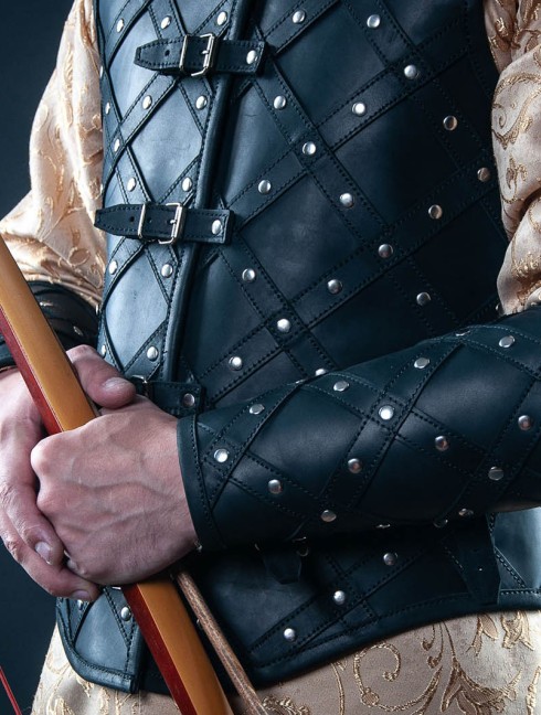 Leather vest and bracers with diamond pattern