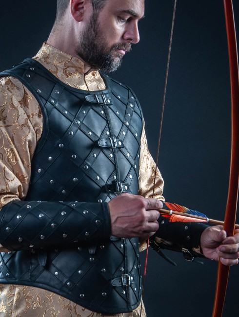 Leather vest and bracers with diamond pattern