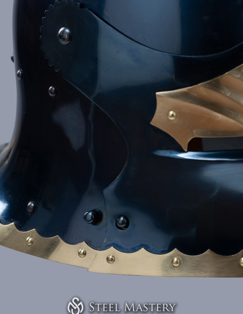 Sallet with brass leaves photo made by Steel-mastery.com