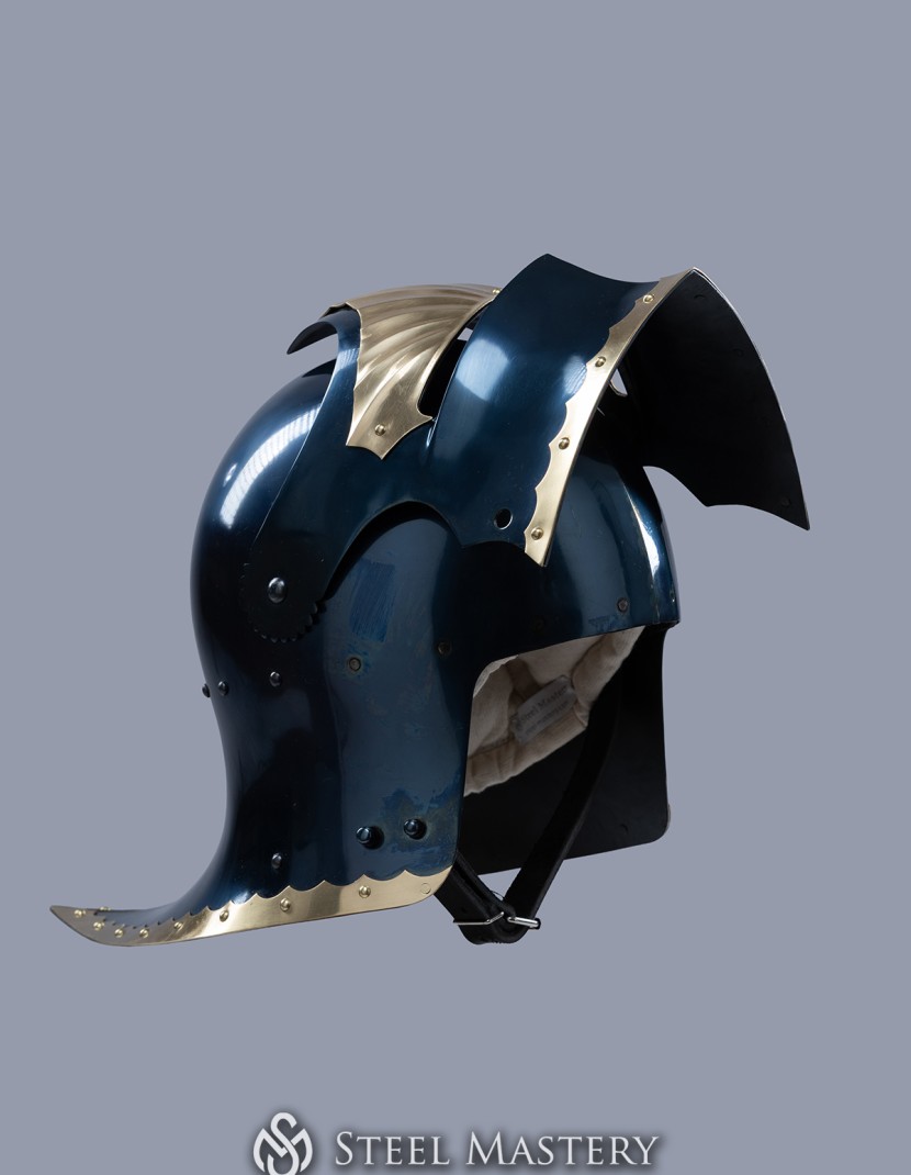 Sallet with brass leaves photo made by Steel-mastery.com