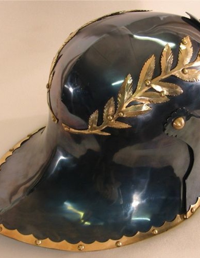 Sallet with brass leaves photo made by Steel-mastery.com