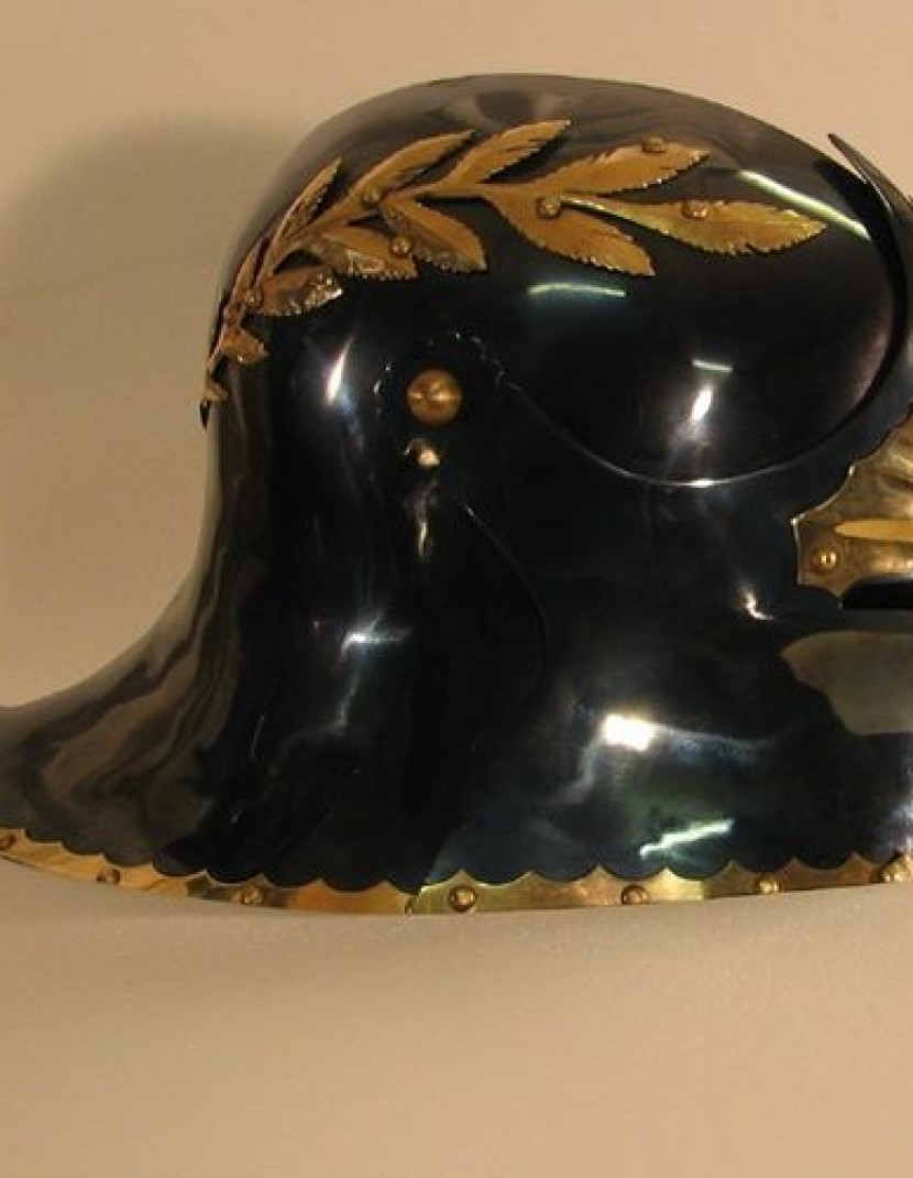 Sallet with brass leaves photo made by Steel-mastery.com