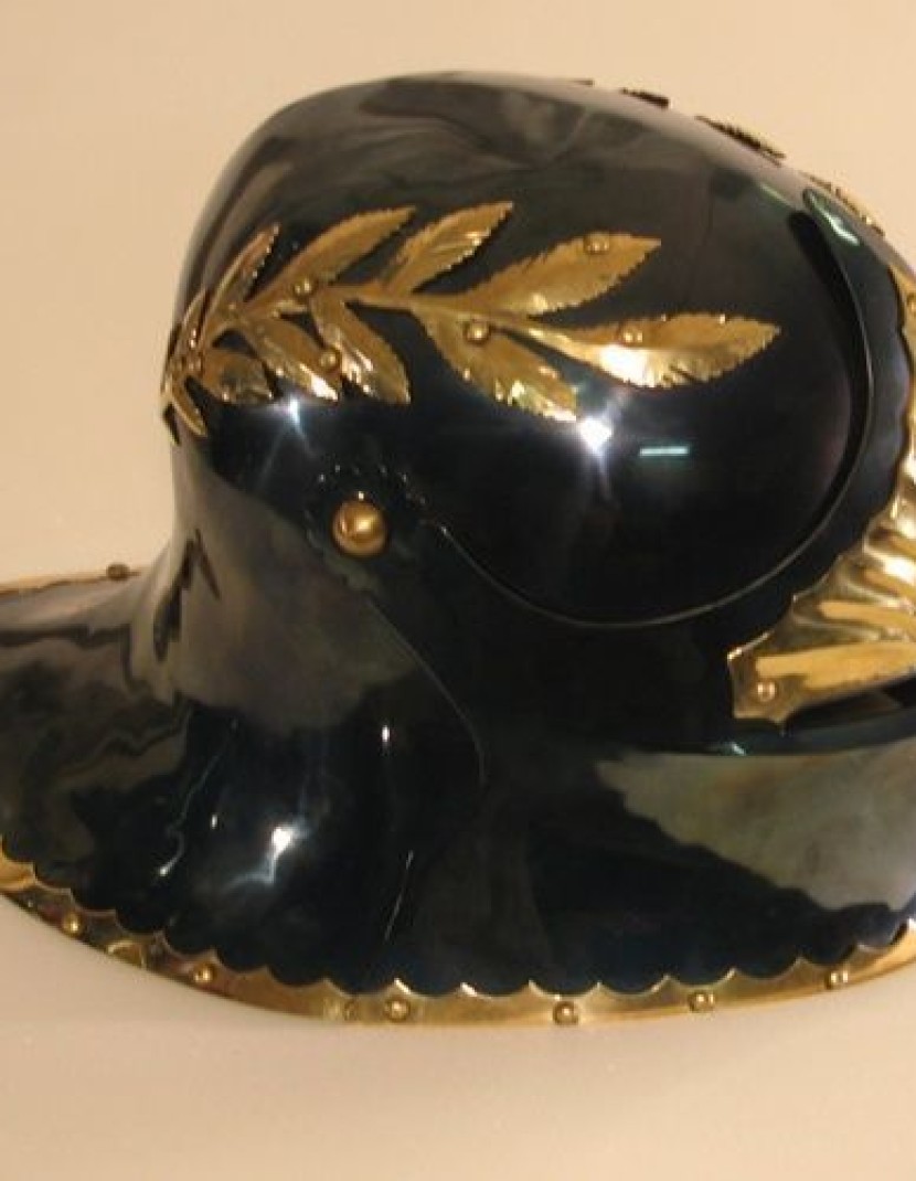 Sallet with brass leaves photo made by Steel-mastery.com