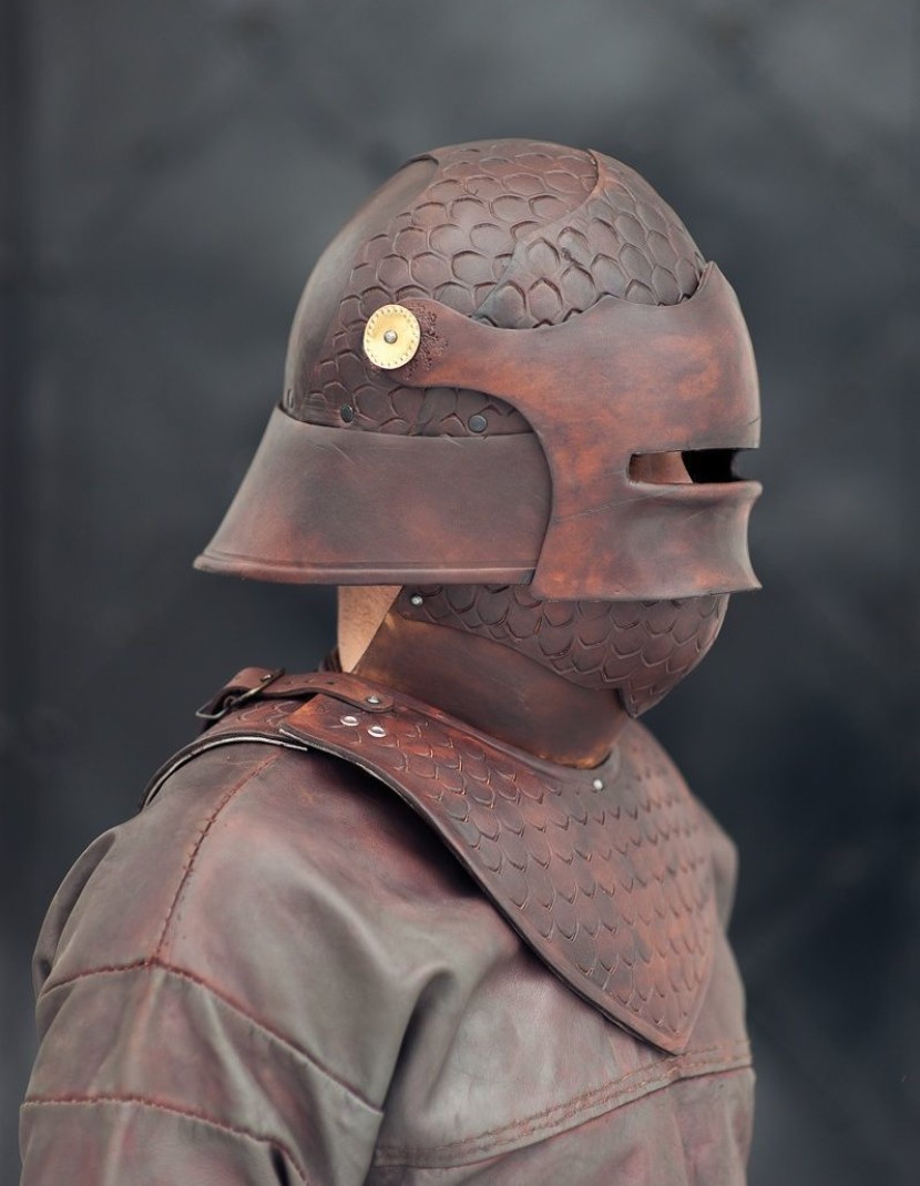 Leather helmet Sallet photo made by Steel-mastery.com