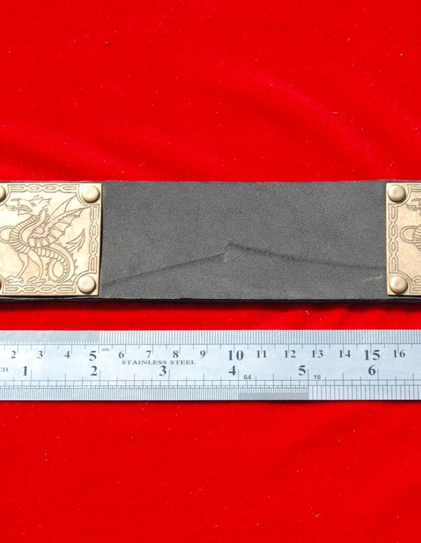 Leather belt with square brass plates photo made by Steel-mastery.com
