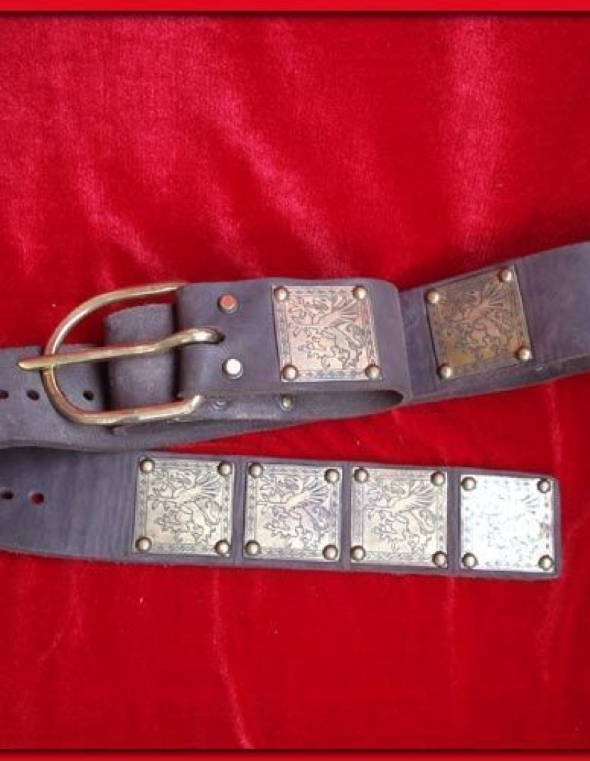 Leather belt with brass plates new photo made by Steel-mastery.com