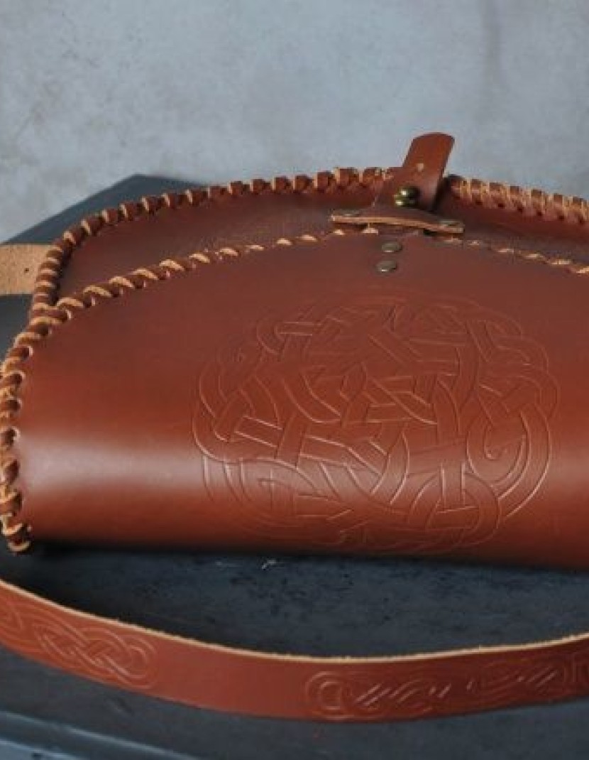 Medieval leather bag with embossed pattern photo made by Steel-mastery.com