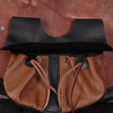 Leather belt pouch in black and brown leather