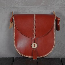 Leather bag with side stitching  