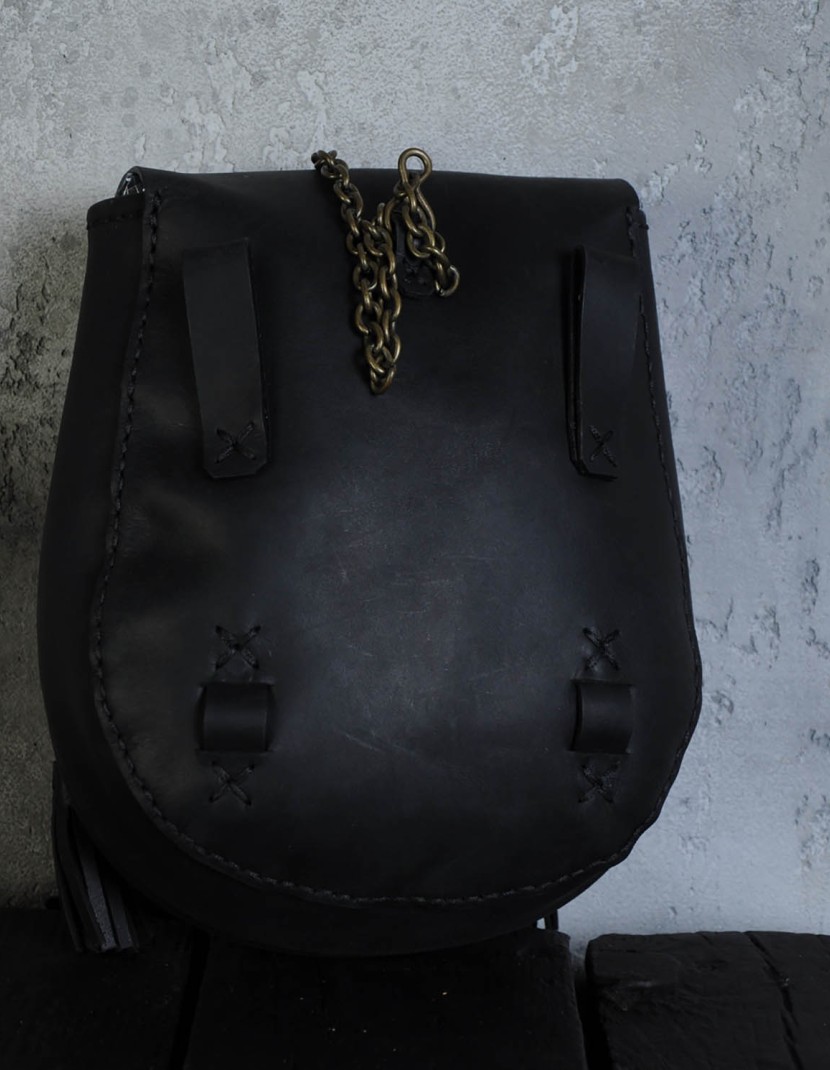 Leather bag with metal nail clasp photo made by Steel-mastery.com