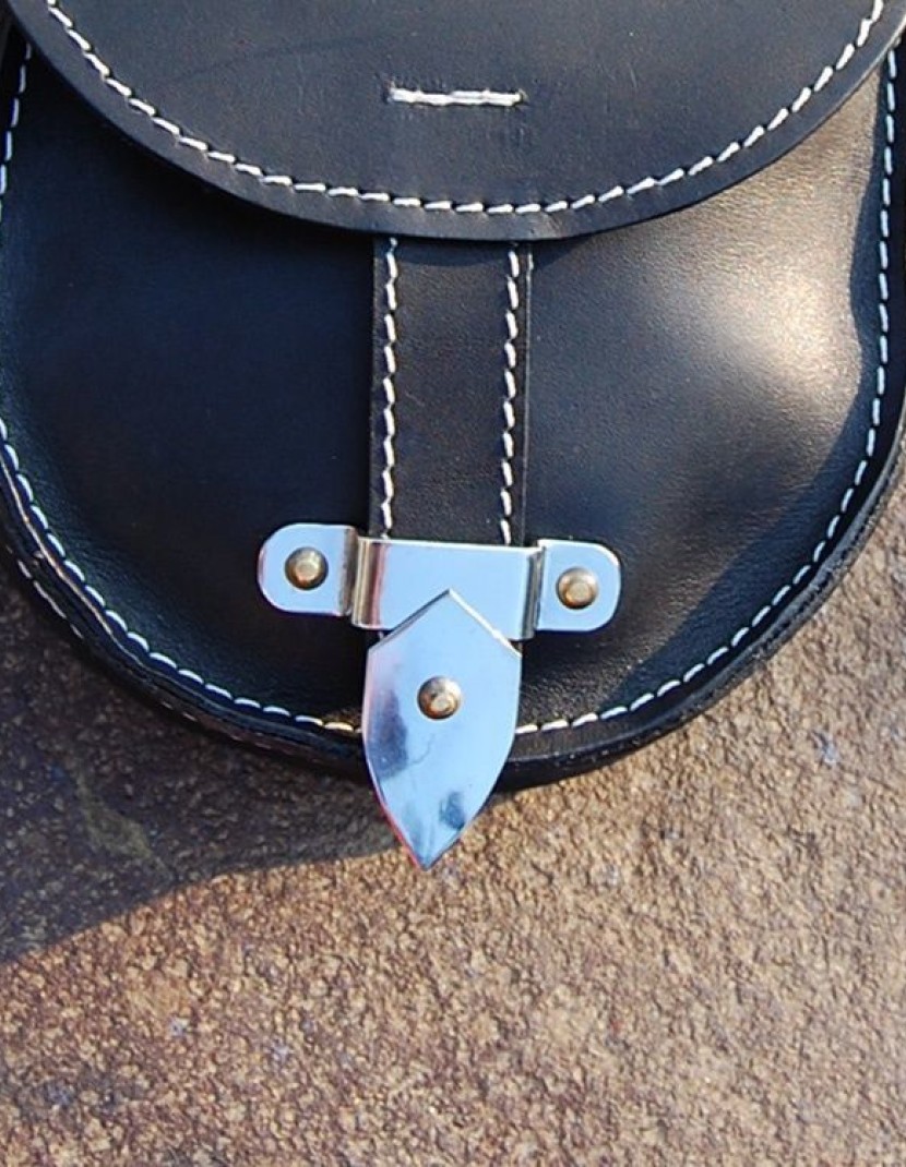 Black leather bag with forged steel catch photo made by Steel-mastery.com