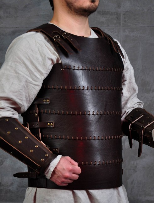 Leather bracers from armor costume in style of Bëor the Old