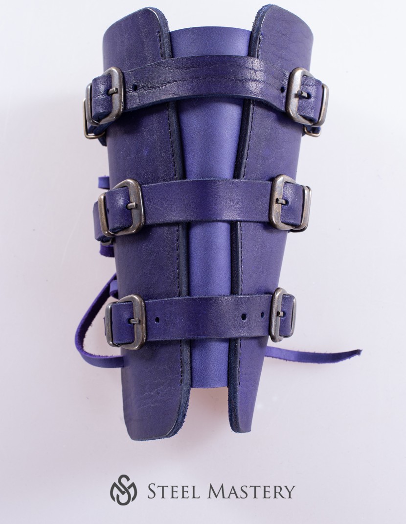 Purple leather bracers for LARP and fantasy events photo made by Steel-mastery.com