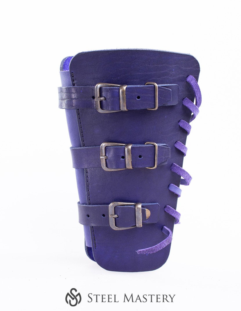 Purple leather bracers for LARP and fantasy events photo made by Steel-mastery.com