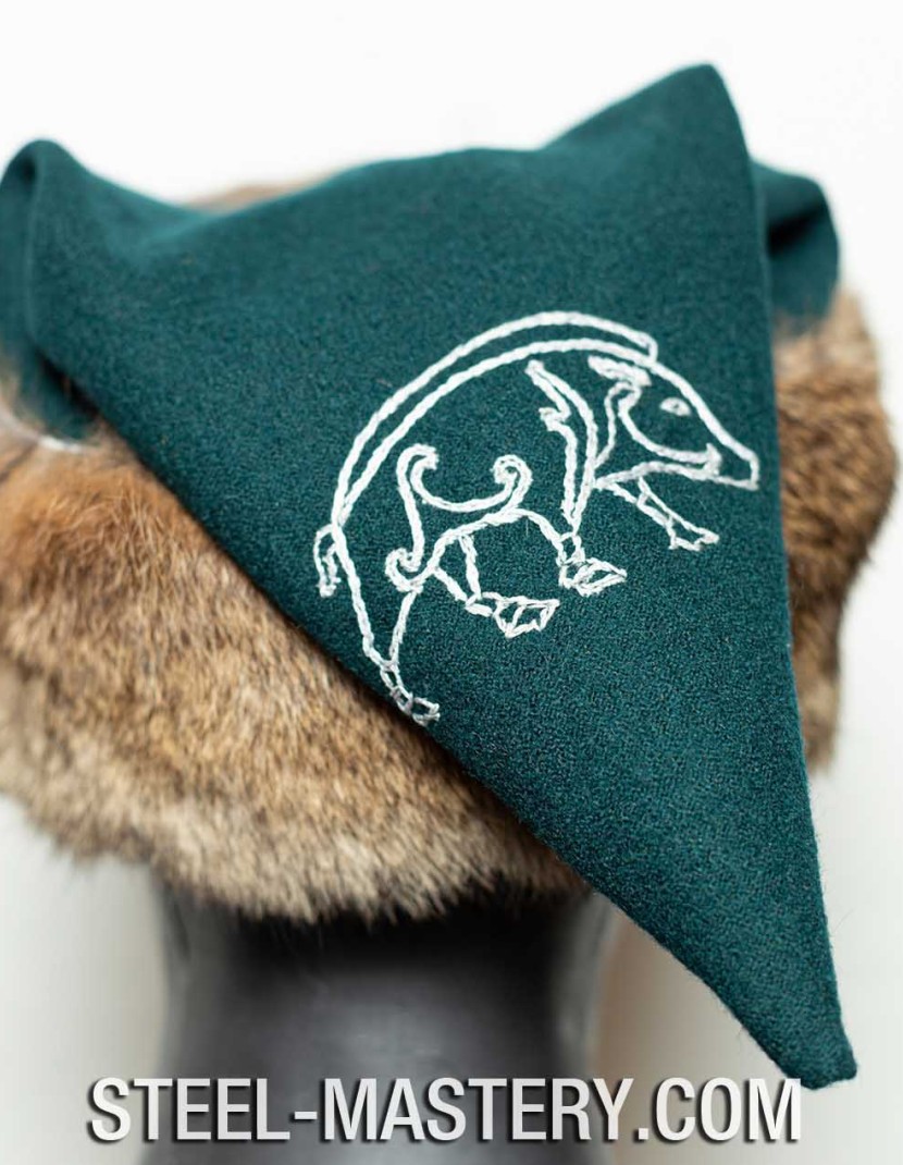 Viking hat with embroidery photo made by Steel-mastery.com