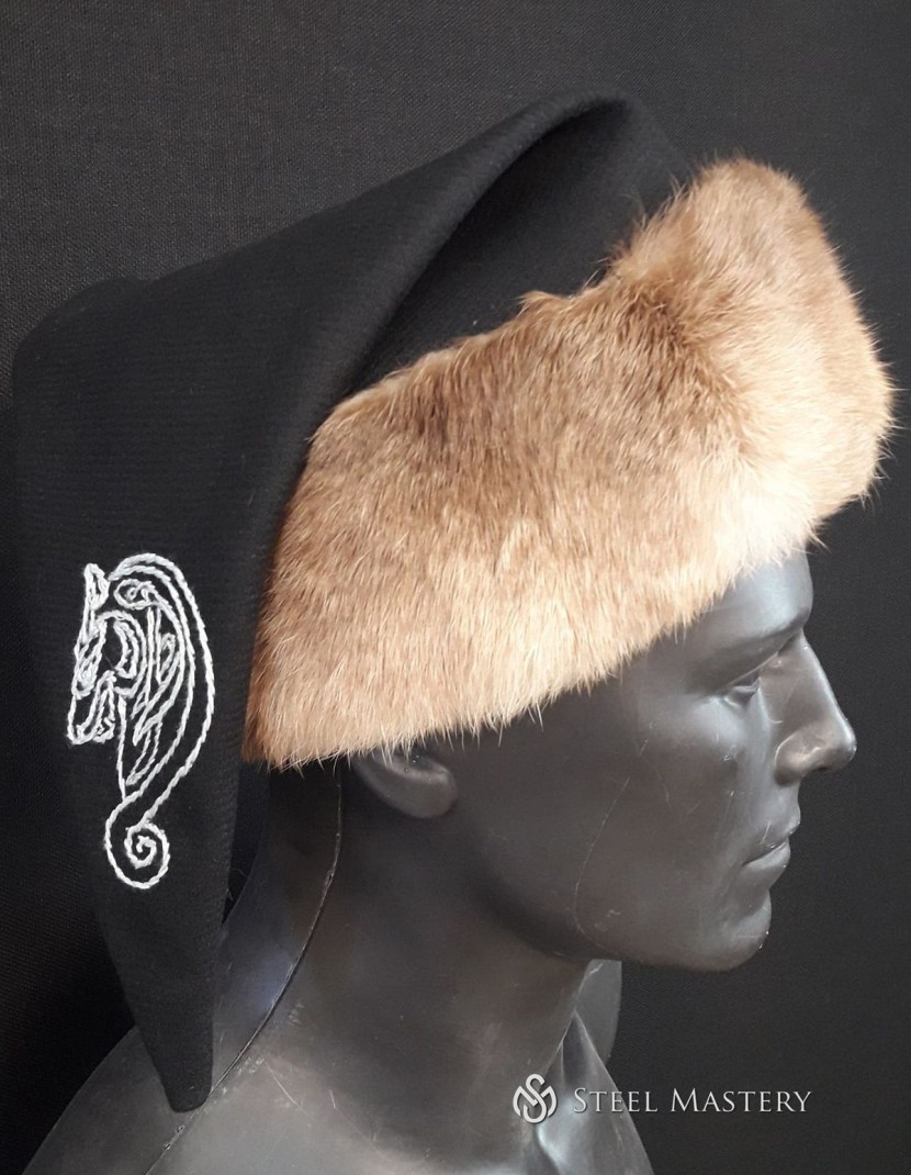 Viking hat with embroidery photo made by Steel-mastery.com