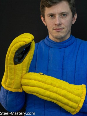 Padded gauntlets with leather insets