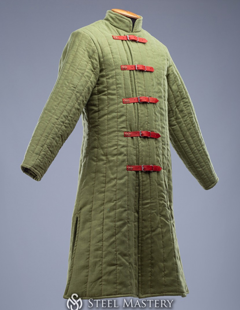 Green linen long  gambeson L size 2 in stock!! photo made by Steel-mastery.com