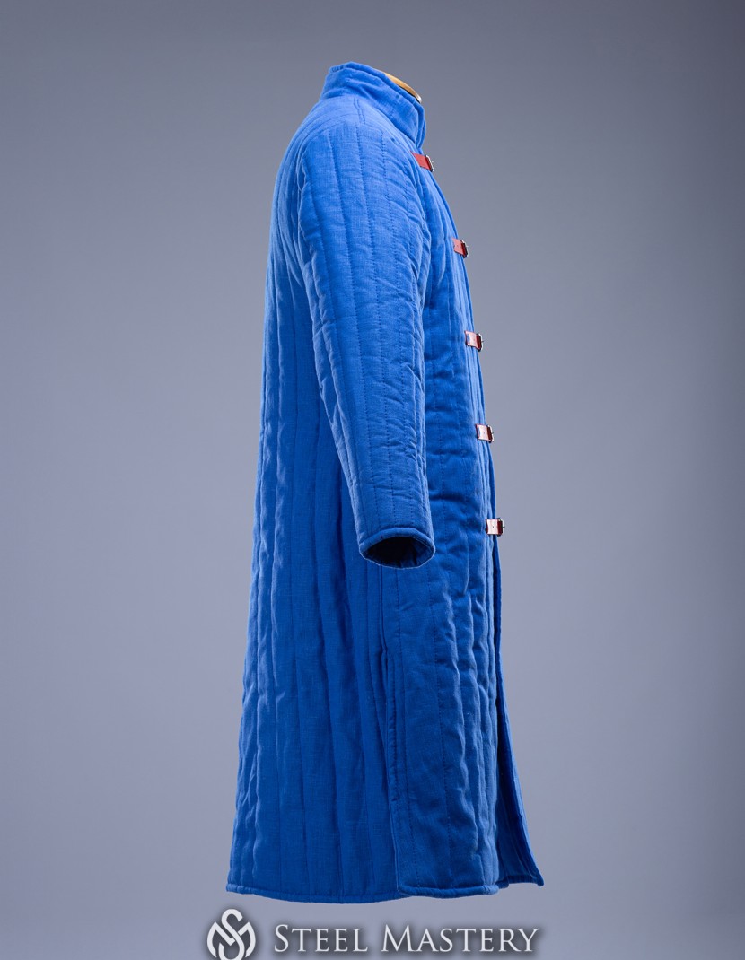 Royal blue linen long gambeson  photo made by Steel-mastery.com